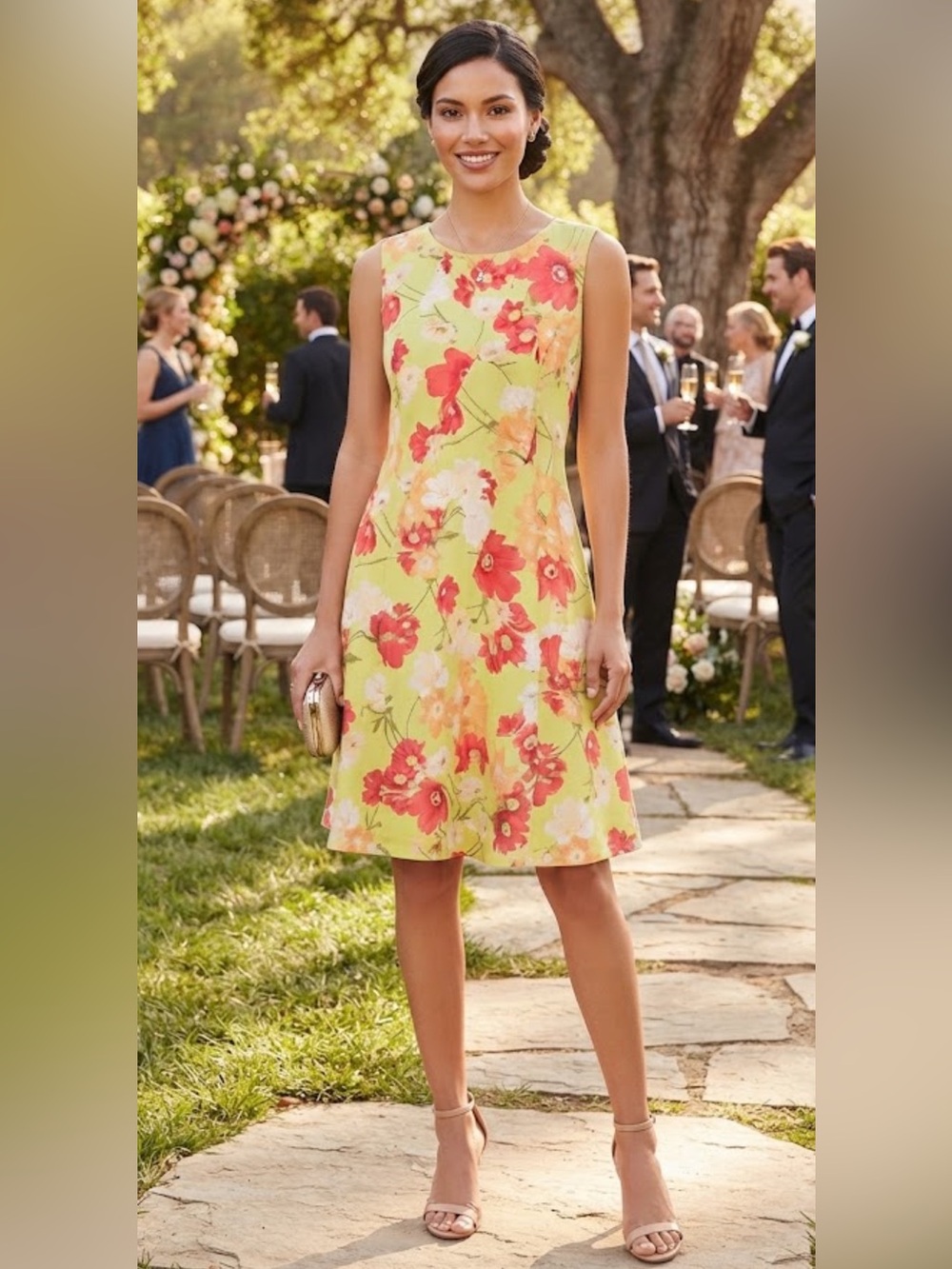 Vince Camuto Lime Green Floral Sleeveless Dress Size 16W NWT